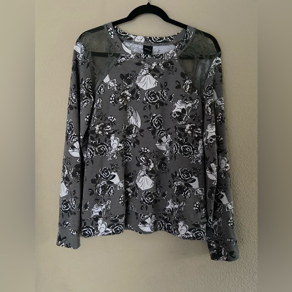 Disney Women’s Princess Collage Floral Long Sleeve Lace Sweater XL Gray - Picture 1 of 4